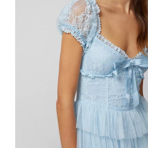 Amy Jane London Sofia Blue Lace Tulle Maxi Dress Size Large - Picture 2 of 11